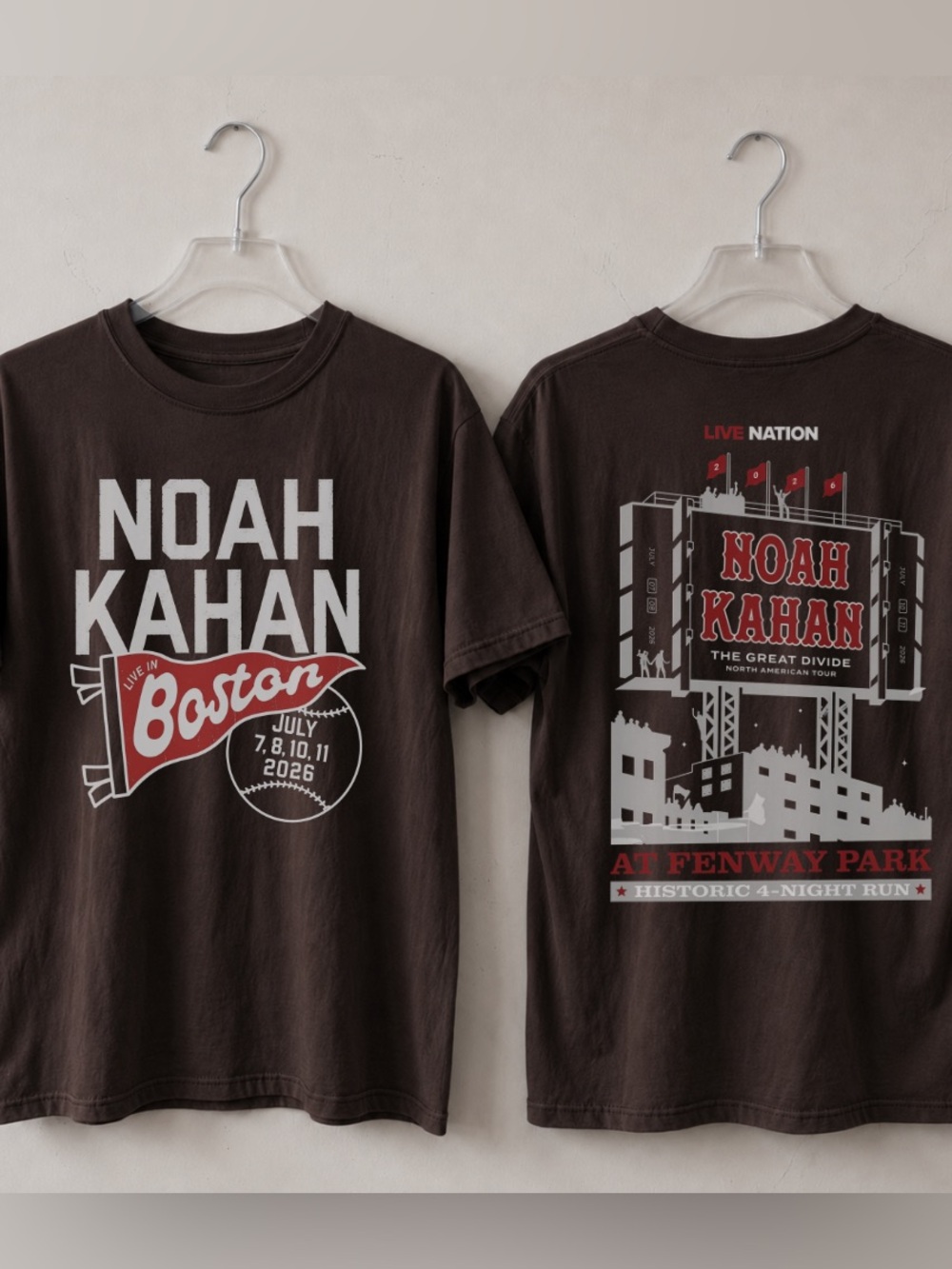 Noah Kahan Boston Concert Graphic Tee - Dark Chocolate Color